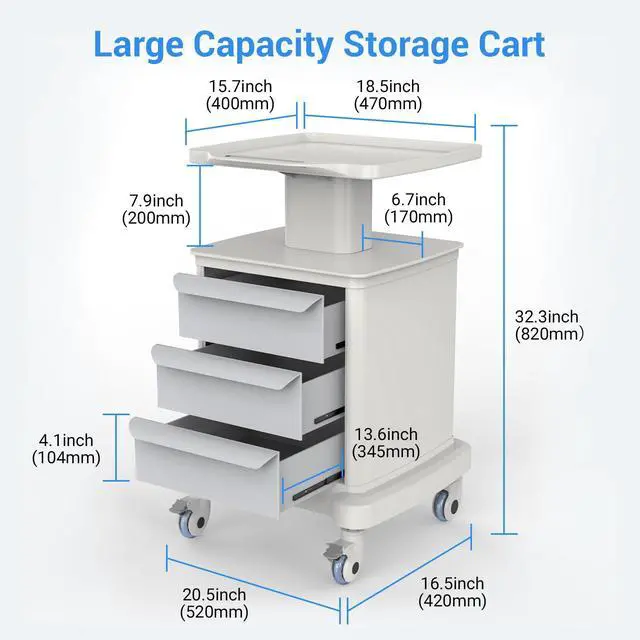 Alt view image 2 of 6 - Medical Carts with Wheels and Drawers, Mobile Ultrasound Cart, Rolling Dental Implant Cart with Caster Wheels, Beauty Trolley Lab Storage Carts for Hospitals, Offices, Clinics, Bedrooms, and Salon