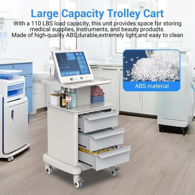 Alt view image 3 of 6 - Medical Carts with Wheels and Drawers, Mobile Ultrasound Cart, Rolling Dental Implant Cart with Caster Wheels, Beauty Trolley Lab Storage Carts for Hospitals, Offices, Clinics, Bedrooms, and Salon