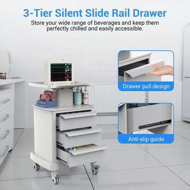 Alt view image 4 of 6 - Medical Carts with Wheels and Drawers, Mobile Ultrasound Cart, Rolling Dental Implant Cart with Caster Wheels, Beauty Trolley Lab Storage Carts for Hospitals, Offices, Clinics, Bedrooms, and Salon