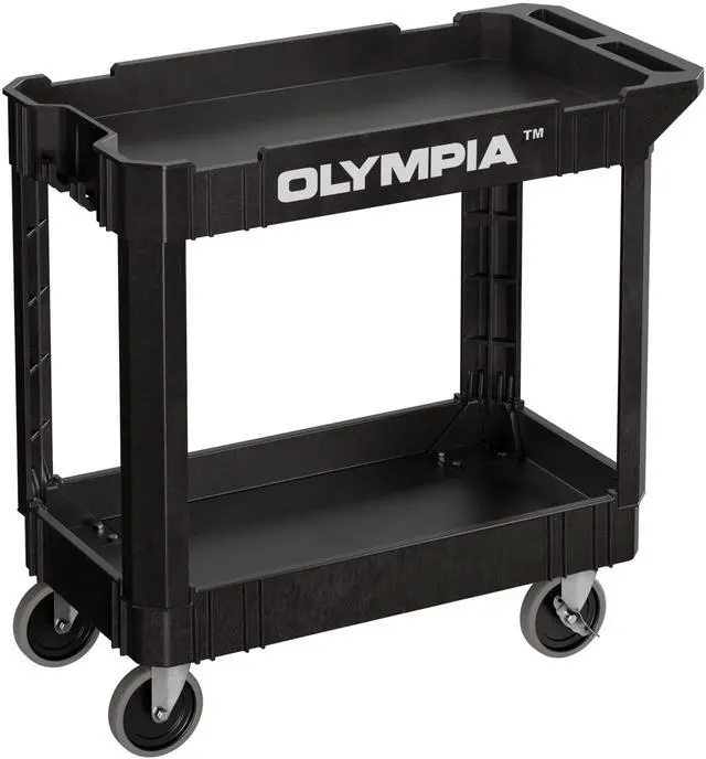 Main image of 2 Shelf Black Rolling Utility Cart - Supports Up to 500 lbs, Comfort Handle - Heavy Duty Carts with Wheels - Great for Warehouse, Garage, Manufacturing, Cleaning