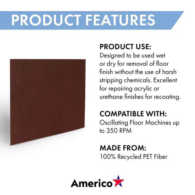 Alt view image 4 of 6 - EcoPrep Chemical-Free Floor Finish Remover Pad, 14"x28", Machine Floor Pads for Stripping or Deep Scrubbing, 10 Pads/Case, Maroon