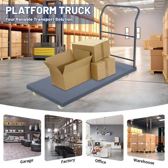 Alt view image 6 of 6 - Heavy Duty Platform Truck, 60"x30" Flatbed Cart, 2000 lbs Capacity Steel Flat Dolly with Swivel Wheels, Industrial Utility Push Cart for Warehouse, Luggage, and Moving