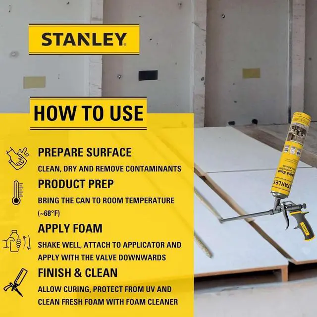 Alt view image 4 of 6 - FA192P Quick Bond Pro Adhesive Foam (12x24oz) | Heavy Duty Polyurethane Foam Adhesive for Construction, Insulation Panels, Concrete, Wood, Metal, Fast Cure, Including Gun, Cleaner | 12 Pack