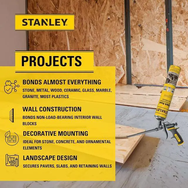 Alt view image 5 of 6 - FA192P Quick Bond Pro Adhesive Foam (12x24oz) | Heavy Duty Polyurethane Foam Adhesive for Construction, Insulation Panels, Concrete, Wood, Metal, Fast Cure, Including Gun, Cleaner | 12 Pack