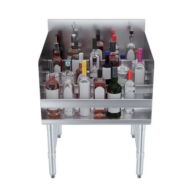 Alt view image 2 of 6 - 22.5 in. x 24 in. x 33 in. Stainless Steel Four-Tier Liquor Display Rack