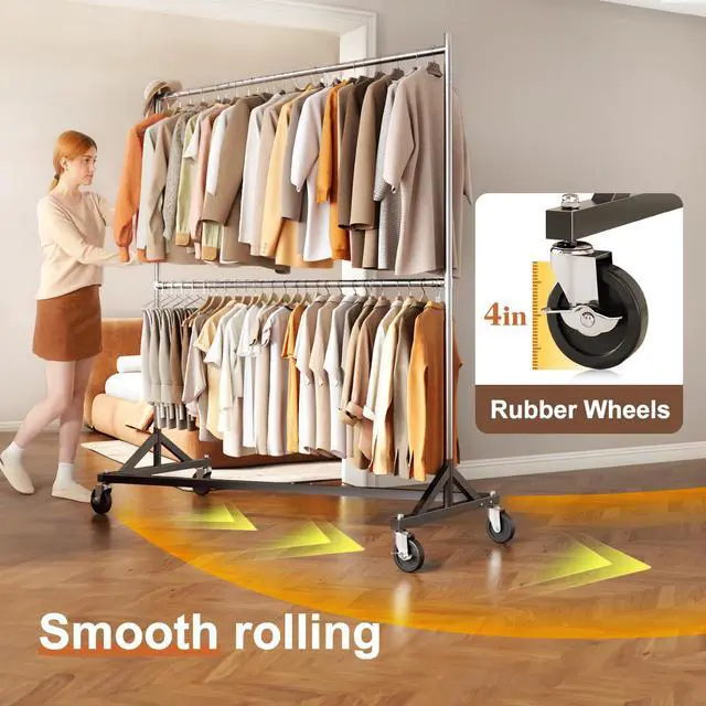 Alt view image 2 of 6 - Z Rack for Clothing Heavy Duty Clothes Rack Hold 550 LBS Commercial Garment Rack with Wheels Rolling Portable Z Base Rack for Bedroom, Laundry Room, Balcony 22.8"D x 62.6"W x 87.8"H 2 packs