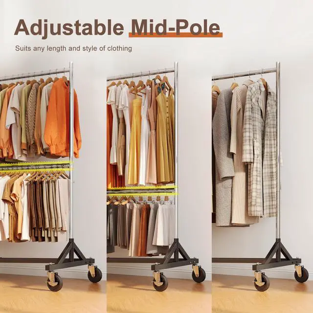 Alt view image 4 of 6 - Z Rack for Clothing Heavy Duty Clothes Rack Hold 550 LBS Commercial Garment Rack with Wheels Rolling Portable Z Base Rack for Bedroom, Laundry Room, Balcony 22.8"D x 62.6"W x 87.8"H 2 packs