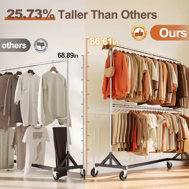 Alt view image 5 of 6 - Z Rack for Clothing Heavy Duty Clothes Rack Hold 550 LBS Commercial Garment Rack with Wheels Rolling Portable Z Base Rack for Bedroom, Laundry Room, Balcony 22.8"D x 62.6"W x 87.8"H 2 packs