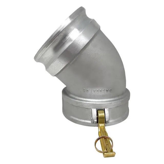 Alt view image 2 of 5 - Aluminum Type DA Cam and Groove Hose Fitting, 45 Degree Elbow, 6" Female Camlock x 6" Male Camlock (CAM-60-DA45-AL)