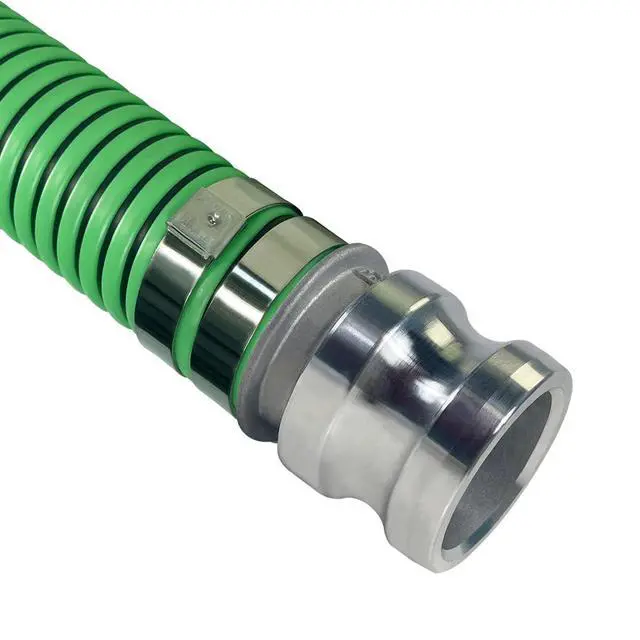 Alt view image 4 of 6 - Heavy Duty EPDM All Weather Suction Hose Assembly, Black Tube, Lime Green Helix, 2" Inside Diameter Hose with Male x Female Cam and Groove Fittings Installed, 25 ft Length