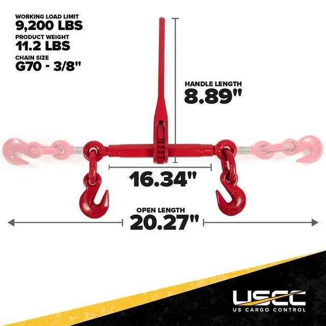 Alt view image 3 of 6 - Ratchet Chain Binders 3/8"- 1/2" (2-Pack), 9,200 LBS Working Load Limit, Use Ratchet Binders with 3/8 Inch Grade 70 and 3/8 Inch & 1/2 Inch Grade 43 Chain