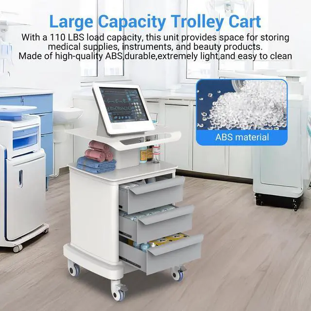 Alt view image 2 of 6 - Medical Carts with Wheels, Mobile Ultrasound Cart, Rolling Dental Carts with Drawers, Professional Trolley Cart with Trays for Hospital Clicnic Lab Beauty Salon