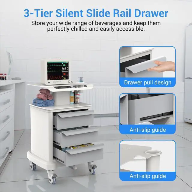 Alt view image 4 of 6 - Medical Carts with Wheels, Mobile Ultrasound Cart, Rolling Dental Carts with Drawers, Professional Trolley Cart with Trays for Hospital Clicnic Lab Beauty Salon