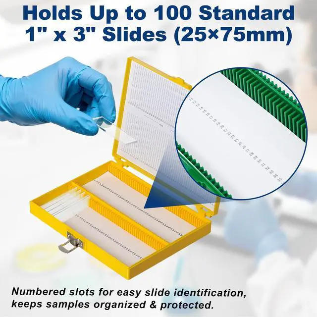 Alt view image 3 of 6 - 30PCS Microscope Slide Storage Box, 100-Place Plastic Microscope Slide Holder with Foam Liner, for 25mm × 75mm Microslides, Assorted Colors, Pack of 30