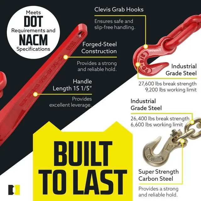 Alt view image 3 of 6 - DC Cargo Chain Binder Kit | 3/8" Grade 70 Extra Long 20 Foot Chain - and Load Binder Set | Heavy Duty Ratcheting Chain and Binder | Load Chain and Binders 6,600lb Working Load Limit As Set