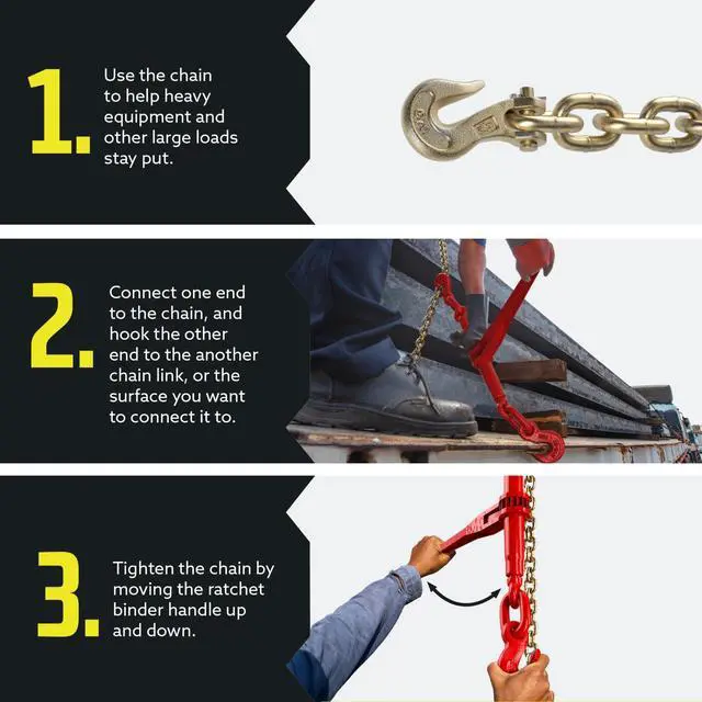 Alt view image 4 of 6 - DC Cargo Chain Binder Kit | 3/8" Grade 70 Extra Long 20 Foot Chain - and Load Binder Set | Heavy Duty Ratcheting Chain and Binder | Load Chain and Binders 6,600lb Working Load Limit As Set