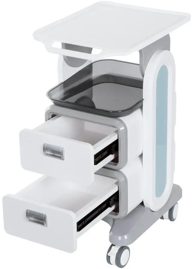 Main image of Medical Trolley Cart with 2 Drawers, Mobile Ultrasound Rolling Cart with Wheels and Trays, 150 LBS MAX Load Utility Storage Trolley for Hospital Dental Clinic Beauty Salon