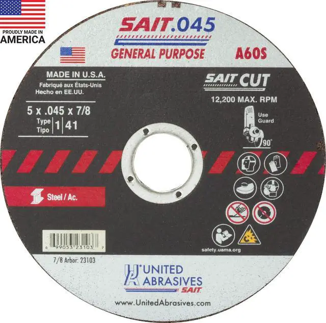 Main image of SAIT 23103 A60S General Purpose Cut-Off Wheels (Type 1/Type 41 Flat) 5" x.045" x 7/8", 50-Pack