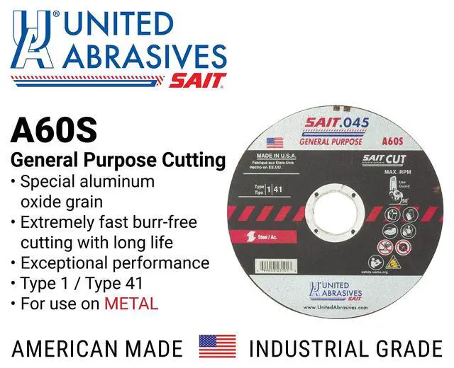 Alt view image 3 of 6 - SAIT 23103 A60S General Purpose Cut-Off Wheels (Type 1/Type 41 Flat) 5" x.045" x 7/8", 50-Pack