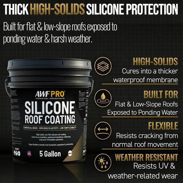 Alt view image 3 of 6 - 100% Silicone Roof Coating High Solids Commercial Roof Restoration Coating and Waterproof Membrane for Flat and Low-Slope Roofs 5 Gallon