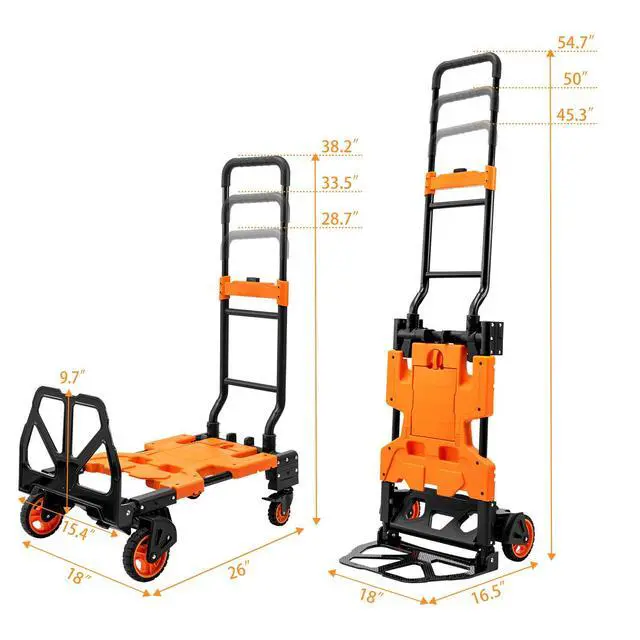 Alt view image 5 of 6 - 2 in 1 Folding Hand Truck with Collapsible Crate, 400 LBS Capacity Dolly Cart with Wheels, Hand Truck Dolly with 3-Position Height-Adjustable Handle, 59 Bungee Cord with Hooks is Included