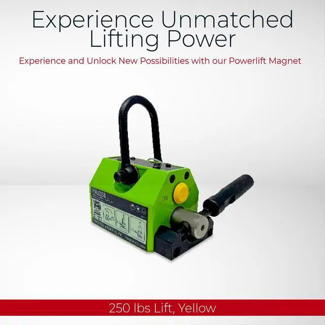 Alt view image 2 of 6 - PNL PNL0250 Powerlift Magnet, Heavy Duty Magnet, with 3 to 1 Lift Safety, Rare Earth Magnet with 250 lbs Lifting Capacity, Yellow or Green in Color