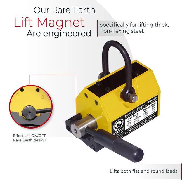 Alt view image 3 of 6 - PNL PNL0250 Powerlift Magnet, Heavy Duty Magnet, with 3 to 1 Lift Safety, Rare Earth Magnet with 250 lbs Lifting Capacity, Yellow or Green in Color