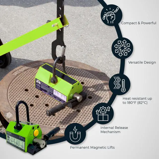 Alt view image 4 of 6 - PNL PNL0250 Powerlift Magnet, Heavy Duty Magnet, with 3 to 1 Lift Safety, Rare Earth Magnet with 250 lbs Lifting Capacity, Yellow or Green in Color