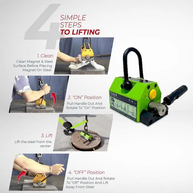 Alt view image 5 of 6 - PNL PNL0250 Powerlift Magnet, Heavy Duty Magnet, with 3 to 1 Lift Safety, Rare Earth Magnet with 250 lbs Lifting Capacity, Yellow or Green in Color