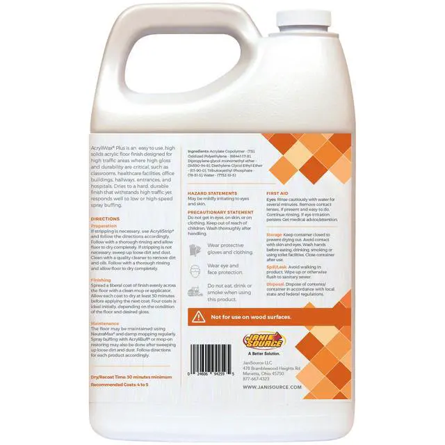 Alt view image 4 of 5 - Acryliwax Plus High Gloss Commercial Floor Finish & Wax - Case of 4 Gallons