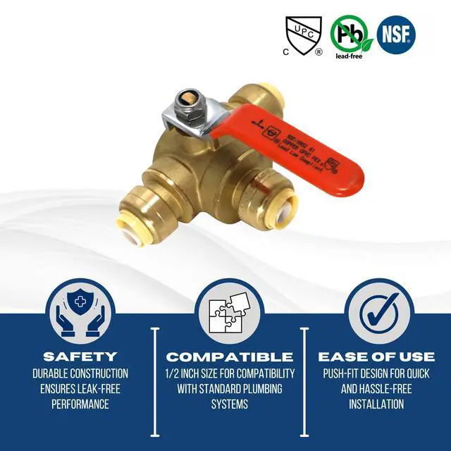 Alt view image 4 of 6 - 10 Pcs 1/2 Inch Push Fit 3 Way Tee Valve
