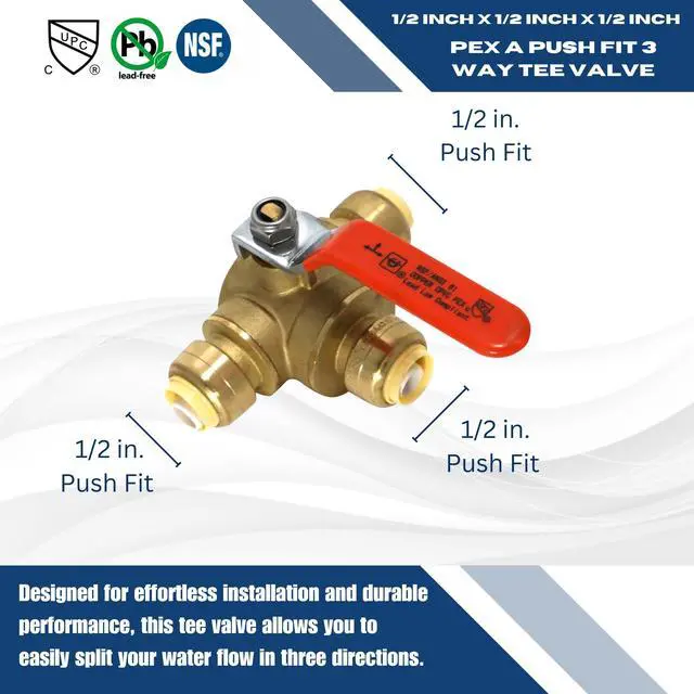 Alt view image 5 of 6 - 10 Pcs 1/2 Inch Push Fit 3 Way Tee Valve