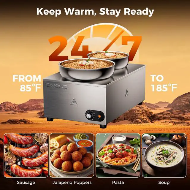 Alt view image 5 of 6 - 20qt 2-in-1 Electric Soup Warmer and Steam Table Food Warmer, 1200W Stainless Steel Bain Marie Pot, 86~185°F Adjustable Temp, Commercial Soup Kettle for Catering Restaurant Buffet