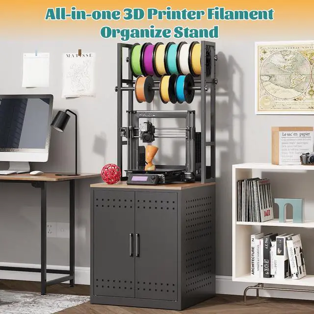 Alt view image 3 of 6 - 3D Printer Stand with Filament Storage,Heavy Duty 3D Printer Table Workbench with 3-Tier Storage & 4 Adjustable Filament Racks,Printer Stand with Storage for Workshop,Office,Studios