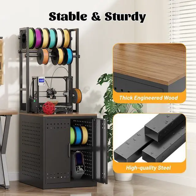 Alt view image 5 of 6 - 3D Printer Stand with Filament Storage,Heavy Duty 3D Printer Table Workbench with 3-Tier Storage & 4 Adjustable Filament Racks,Printer Stand with Storage for Workshop,Office,Studios