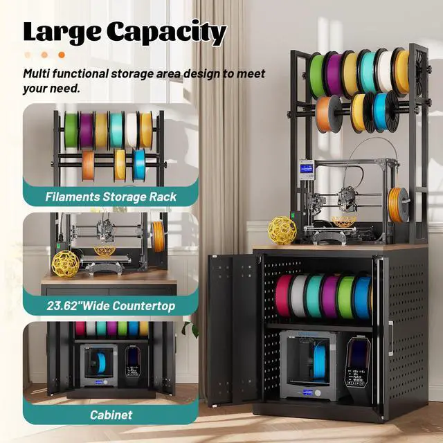 Alt view image 6 of 6 - 3D Printer Stand with Filament Storage,Heavy Duty 3D Printer Table Workbench with 3-Tier Storage & 4 Adjustable Filament Racks,Printer Stand with Storage for Workshop,Office,Studios