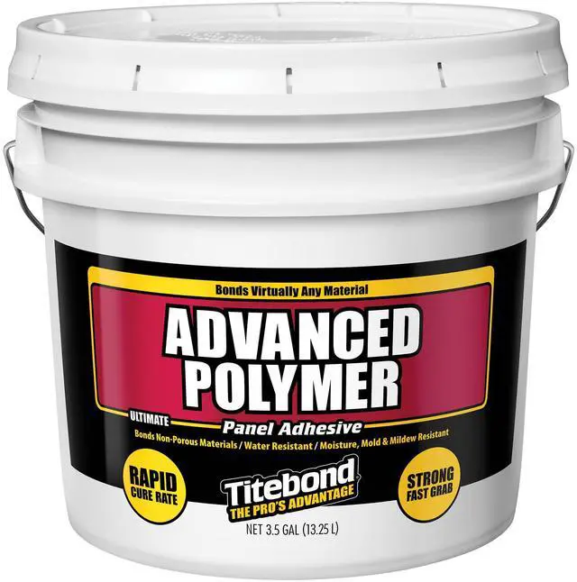 Main image of Ultimate Advanced Polymer Panel Adhesive, 3.5 Gallon Pail Bonds FRP, Wood, Laminate, PVC, Foamboard, Metal & Non-Porous Surfaces, VOC-Compliant, NFPA Class A Fire Rated 4319