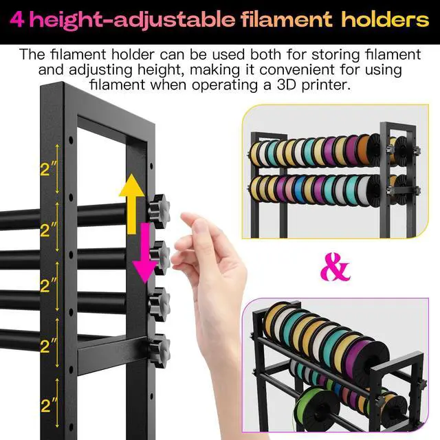 Alt view image 4 of 6 - 3D Printer Stand with Filament Storage Heavy Duty 3D Printer Table Workstation, Metal I-Beam Frame with Adjustable Filament Holders & Pegboard for Workshop Studio Home Office, Black