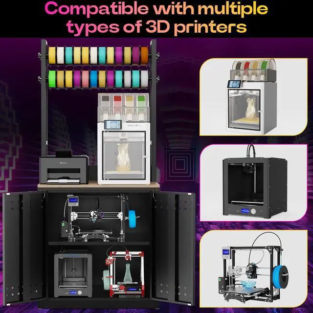 Alt view image 6 of 6 - 3D Printer Stand with Filament Storage Heavy Duty 3D Printer Table Workstation, Metal I-Beam Frame with Adjustable Filament Holders & Pegboard for Workshop Studio Home Office, Black