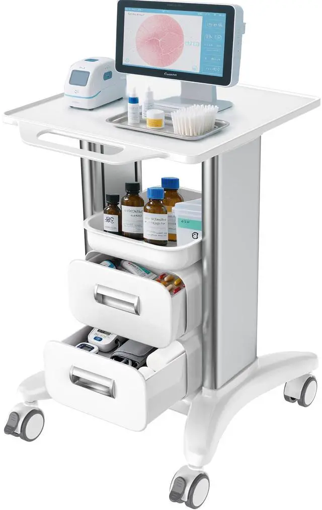 Main image of Medical Trolley Cart with Drawers, Hospital Mobile Ultrasound Cart with Trays & 4 Silent Swivel Wheels, 220 LBS Load Portable Storage Drawer for Hospital, Dental Clinic, Beauty Salon