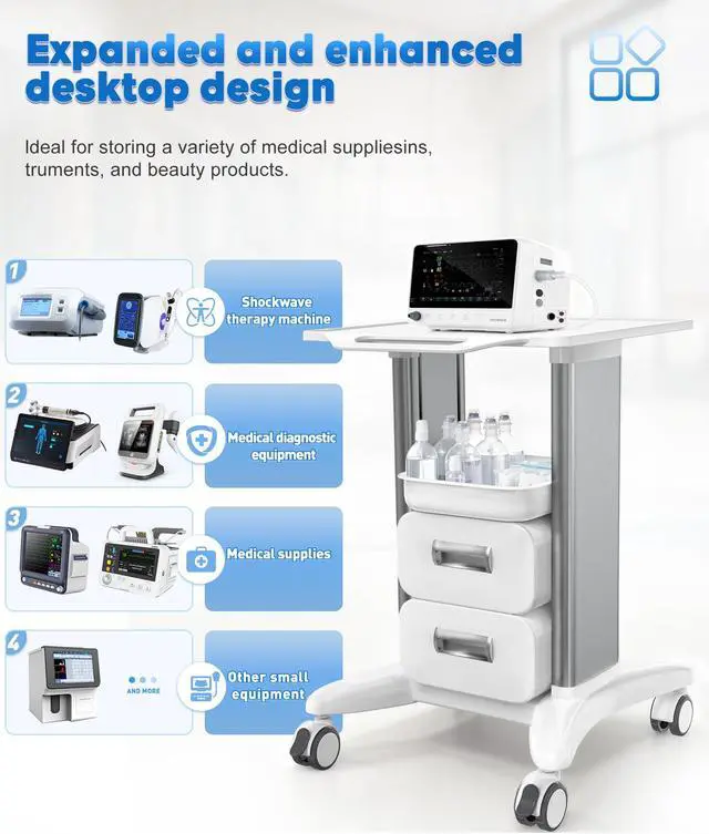 Alt view image 5 of 6 - Medical Trolley Cart with Drawers, Hospital Mobile Ultrasound Cart with Trays & 4 Silent Swivel Wheels, 220 LBS Load Portable Storage Drawer for Hospital, Dental Clinic, Beauty Salon