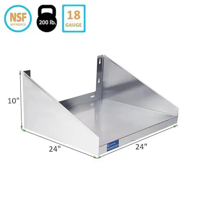 Alt view image 3 of 6 - Stainless Steel Wall Shelf with Side Guards | Premium Commercial Wall-Mounted Shelf | NSF Certified Metal Utility Storage for Kitchen, Garage, or Laundry (24" Long x 24" Deep)