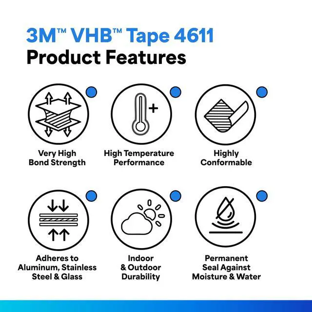 Alt view image 2 of 6 - VHB Tape 4611, 0.71 in width x 36 yd length, 1 roll