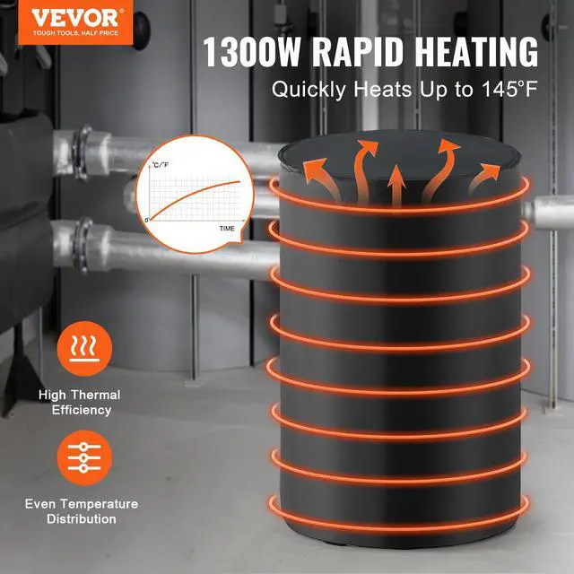Alt view image 2 of 6 - Metal Drum Heater, 1300 Watt, Pail Heating Band for 55 Gal Barrel, 0-145 Adjustable Thermostat, Waterproof Oxford Fabric High Efficiency Grease Keg Heater, Tested to UL 499 Standard, FCC Listed