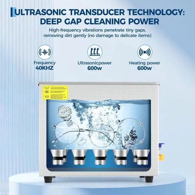 Alt view image 3 of 6 - 30L Ultrasonic Cleaner with Heated Function, Digital Timer & Stainless Steel Tank, Heavy-Duty Commercial Cleaning Machine for Auto Parts, Industrial Components, Jewelry, Glasses