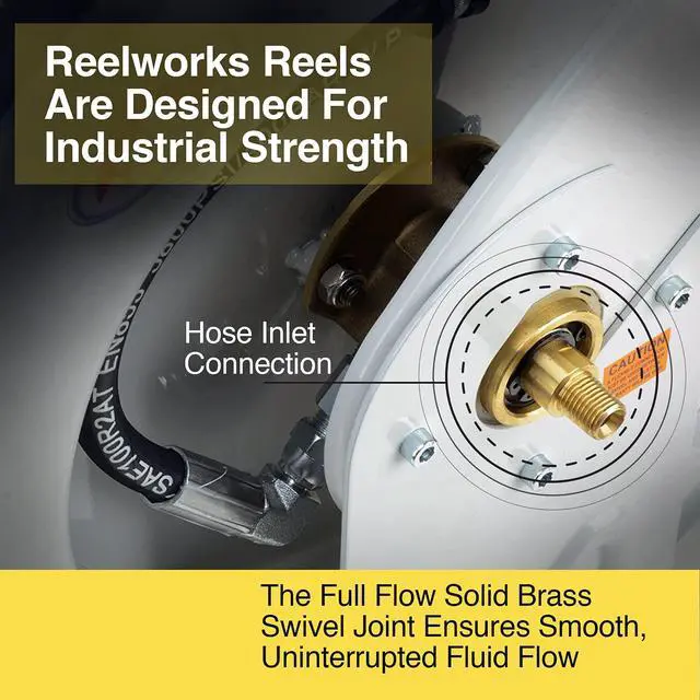 Alt view image 5 of 6 - Grease-Hose-Reel Retractable 1/4" Inch x 50' Feet ELITE Long Premium Commercial SAE.100R2AT Hose MAX 5800 PSI Spring Driven Steel Construction Heavy Duty Industrial Dual Arm & Pedestal