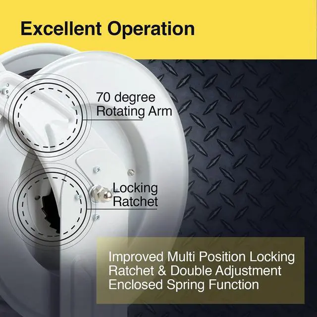 Alt view image 6 of 6 - Grease-Hose-Reel Retractable 1/4" Inch x 50' Feet ELITE Long Premium Commercial SAE.100R2AT Hose MAX 5800 PSI Spring Driven Steel Construction Heavy Duty Industrial Dual Arm & Pedestal