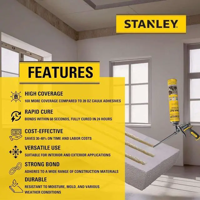 Alt view image 3 of 6 - FA192P Quick Bond Pro Adhesive Foam (12x24oz) | Heavy Duty Polyurethane Foam Adhesive for Construction, Insulation Panels, Concrete, Wood, Metal, Fast Cure, Gun NOT Included | 12 Pack