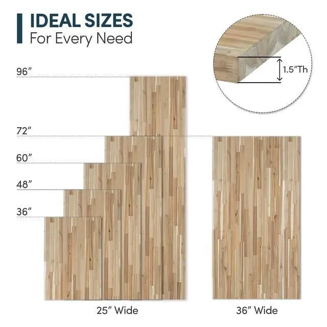 Alt view image 2 of 6 - 60''L x 25''W x 1.5''Th Acacia Premium Solid Wood Butcher Block Countertop, Butcher Block Table Top for DIY Washer Dryer/Island/Kitchen Countertop (Unfinished)