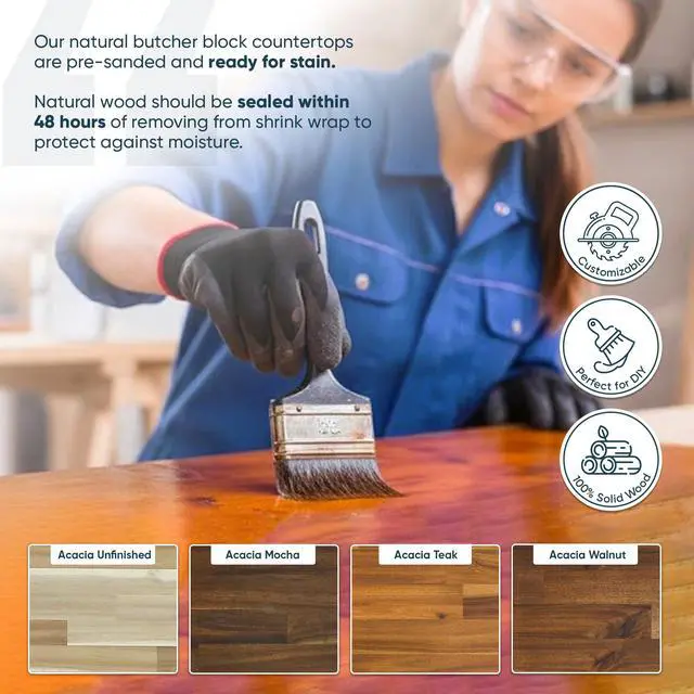 Alt view image 3 of 6 - 60''L x 25''W x 1.5''Th Acacia Premium Solid Wood Butcher Block Countertop, Butcher Block Table Top for DIY Washer Dryer/Island/Kitchen Countertop (Unfinished)